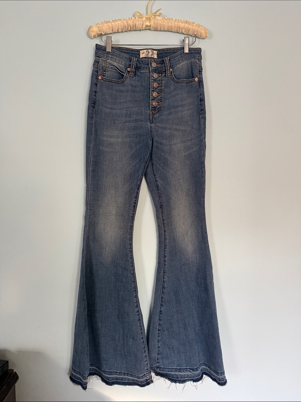 We The Free High-Rise Button-Fly Flare Jeans - Medium Denim Blue